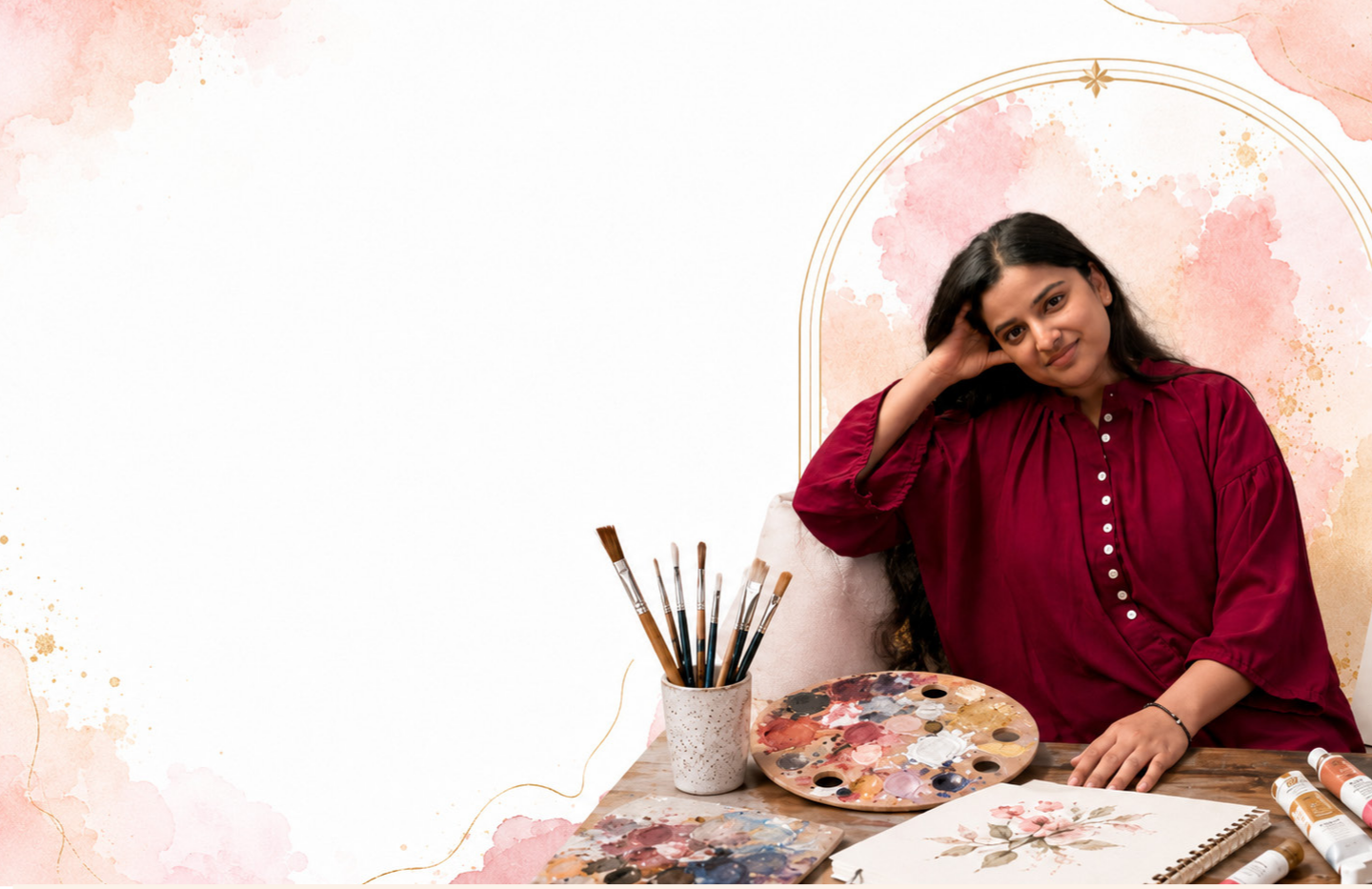 Rinkle Gupta, artist and instructor, seated in her painting studio